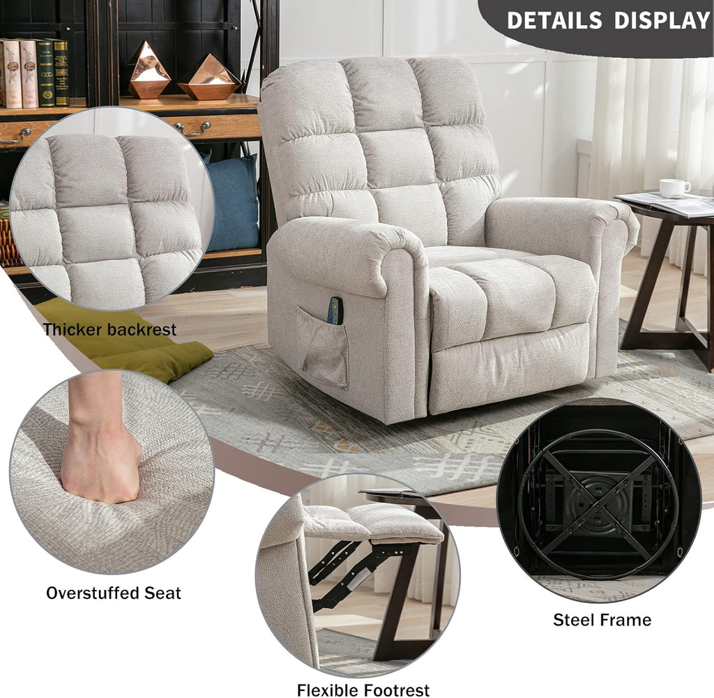ANJ 360°Swivel Rocker Recliner Chair with Massage and Heat, Manual Overstuffed Oversized Swivel Recliners for Big Man, Large Glider Rocking Reclining Chairs for Nursery, Living Room, Beige