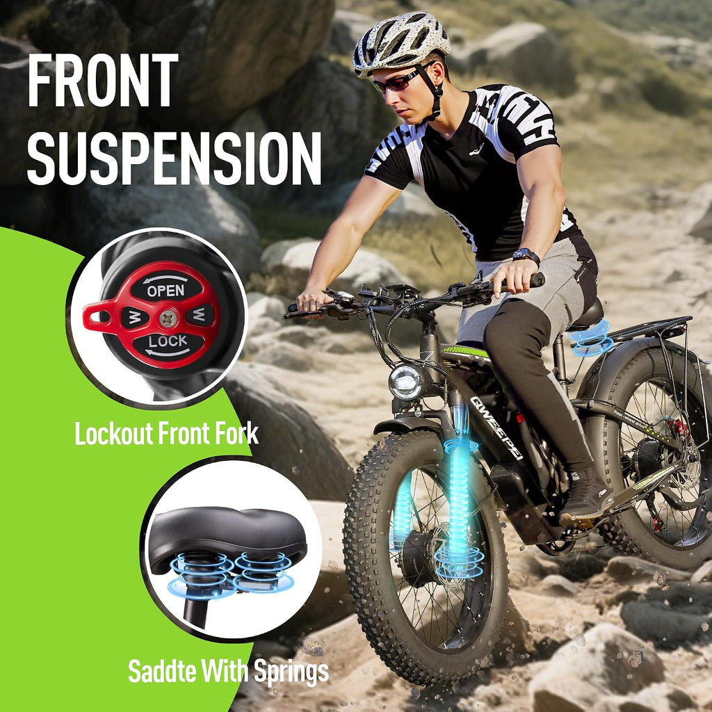 Electric Bike for Adults, 8000W Peak Dual Motor 58V 36Ah Long Range Ebike, 47MPH Fast Electric Bicycle, Dual Hydraulic Brakes, 24' Fat Tire E-Bike for Commuter Mountain Off-Road All-Terrain
