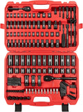 LLNDEI 1/4 & 3/8 Inch Drive Impact Socket Set, 186 Pieces Metric and Standard Full Sockets, CR-V Deep & Shallow Sockets Tool Set with Ratchet Wrench Handle, Spark Plug Socket, Bits for Mechanic