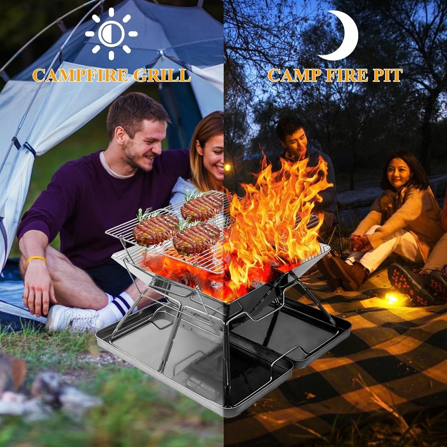 Portable Charcoal Grill Stainless Steel Barbeque Grill Portable Camping Grill for Backpacking Hiking Travel Picnic BBQ Grill for Outdoor