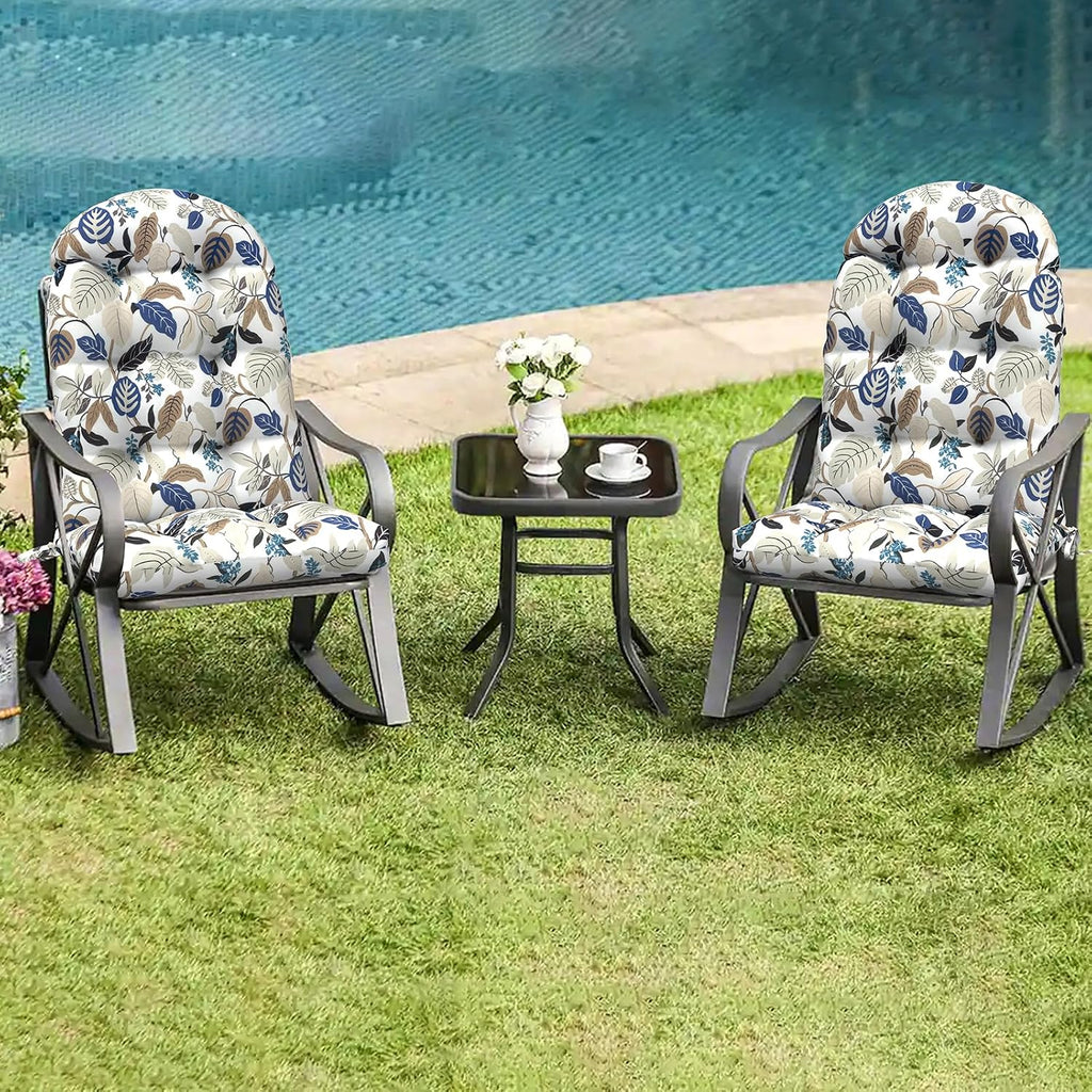 LVTXIII Outdoor Adirondack Chair Cushions, 44x19x4 Inch Non-Slip High Back Rocking Chair Cushion, Tufted Seat Cushion for Patio Furniture, Set of 2, Breeze Leaves Beige