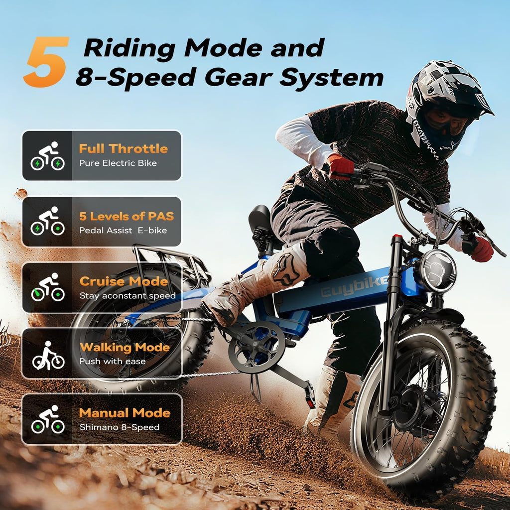 2000W/3000W Peak Motor Electric Bike for Adults, 48V/52V 25AH/30AH Battery Full Suspension Foldable Ebike, 20'x4.0' Fat Tires 35MPH Dirt Bike, 100/120 Miles Hydraulic Brake Magnesium Alloy Motorcycle