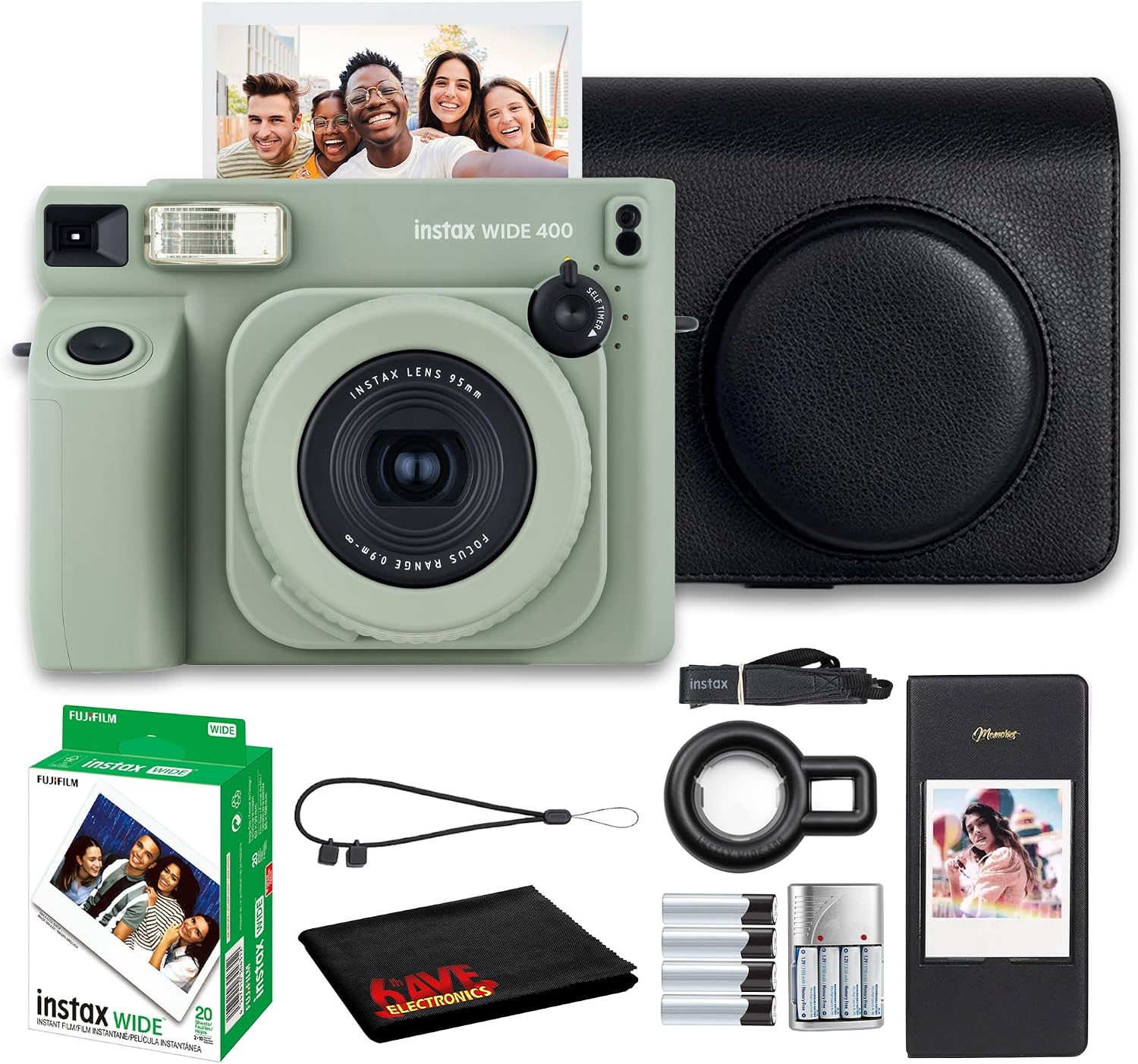 Fujifilm Instax Wide 400 Instant Film Camera Bundle with Fuji Instax-Wide Instant Film Color Print (20 Sheets) + Vintage Style Compatible Carrying Case + Photo Album + More