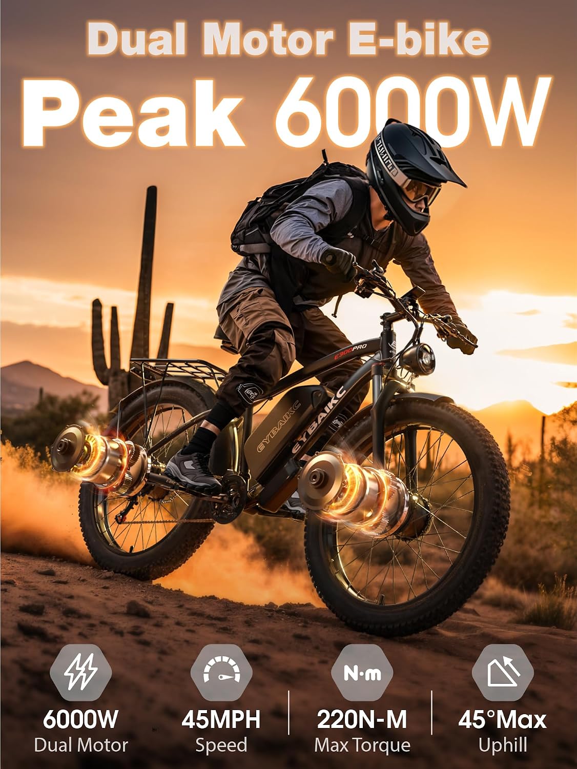 Electric Bike for Adults, Peak 5000W Ebike Dual Motor 52V32Ah 100Miles Range, 40-45MPH Electric Bike, 24'/26' x4.0 Fat Tire, Hydraulic Disc Brake, Electric Mountain Bicycle, UL 2849