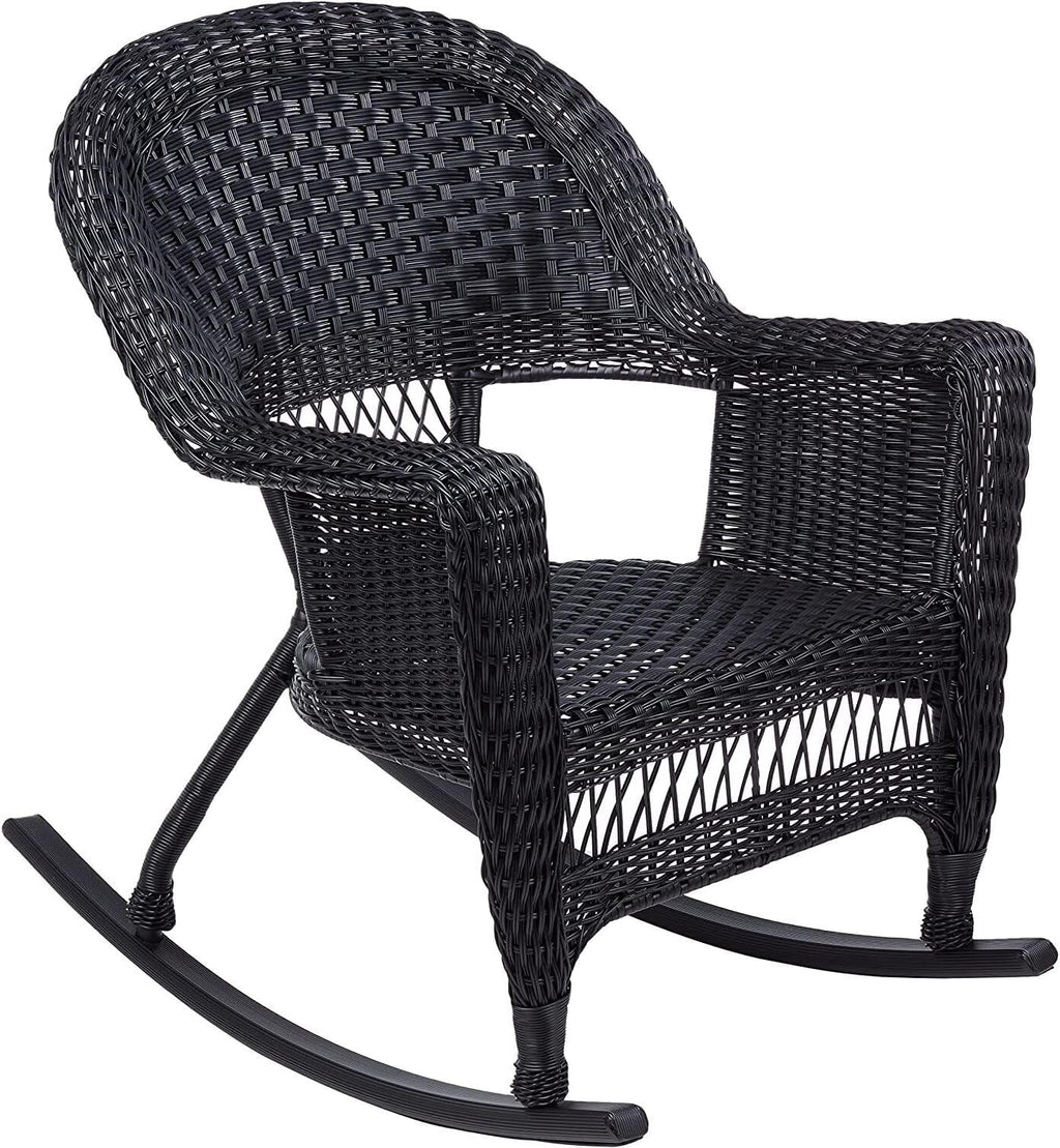 Jeco Rocker Wicker Chair with Cushion, Set of 2, Black
