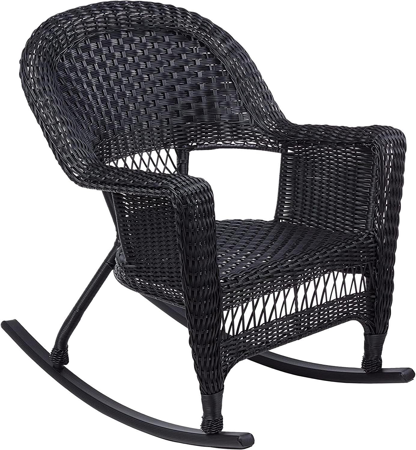 Jeco Rocker Wicker Chair with Cushion, Set of 2, Black