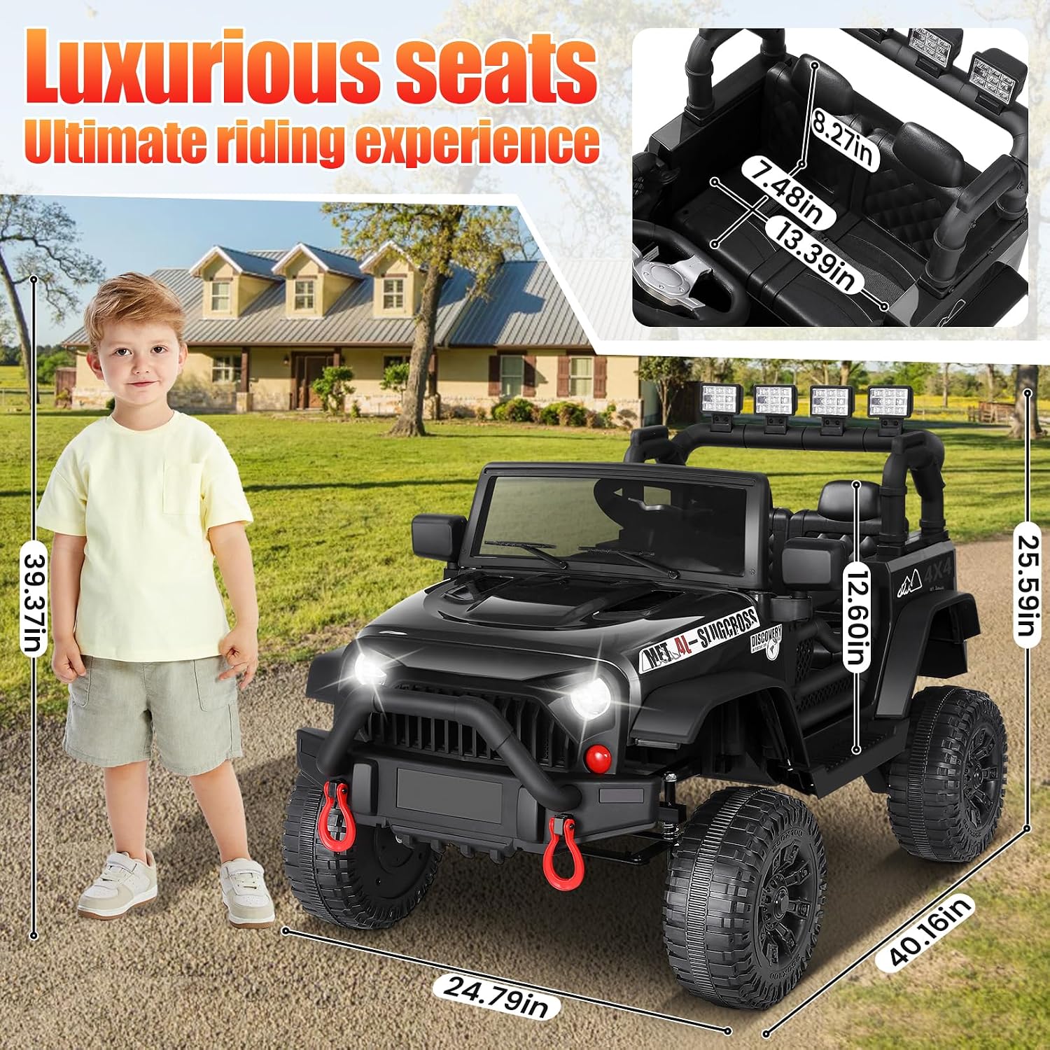 Hikole 12V Electric Car for Kids to Drive, Battery Kids' Electric Vehicles, Powered Truck Wheels with Remote, Bluetooth Music Dual Steering Shock Led Lights Safety Belt for Boy Girl 1 Seater