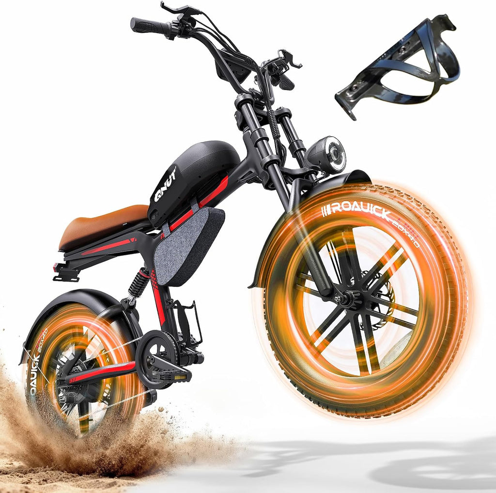 QNUT Electric Bike for Adults - 1500W Peak Motor 28MPH Speed, 48V 18Ah Battery, 60-90 Miles Range, 7-Speed Transmission, 20'x4.0' Retro Motorcycle Design for City & Trail Riding