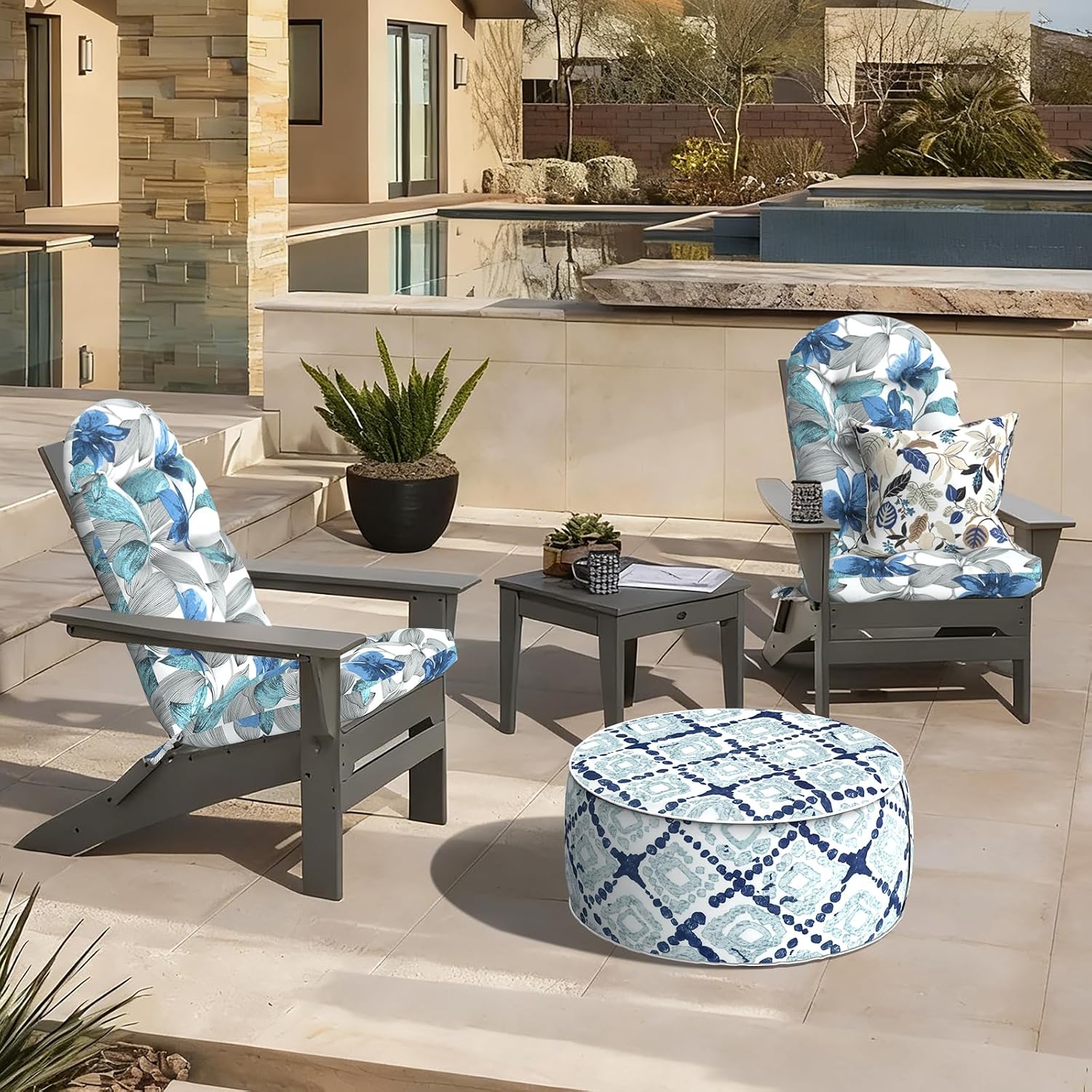 LVTXIII Outdoor Adirondack Chair Cushions, 44x19x4 Inch Non-Slip High Back Rocking Chair Cushion, Tufted Seat Cushion for Patio Furniture, Set of 2, Clemens Noir Blue