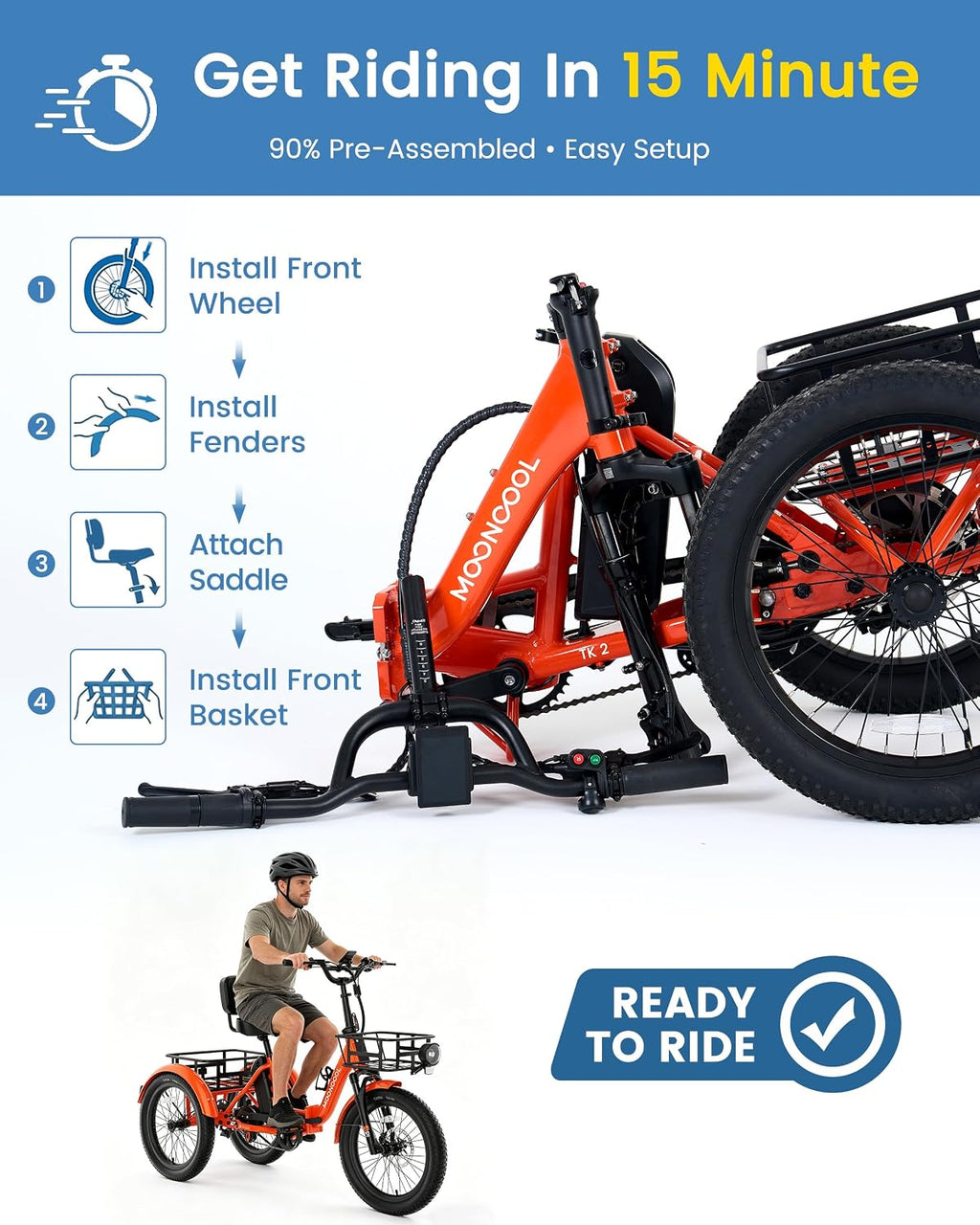 MOONCOOL Electric Trike for Adults, 500W/750W 48V Electric Tricycle for Adults, 20'x3.0' Fat Tire 3 Wheel Electric Bike, Folding Aluminum Adult Tricycle with Removable Battery
