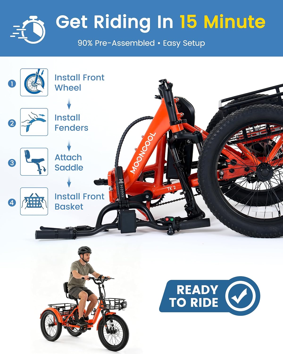 MOONCOOL Electric Trike for Adults, 500W/750W 48V Electric Tricycle for Adults, 20'x3.0' Fat Tire 3 Wheel Electric Bike, Folding Aluminum Adult Tricycle with Removable Battery