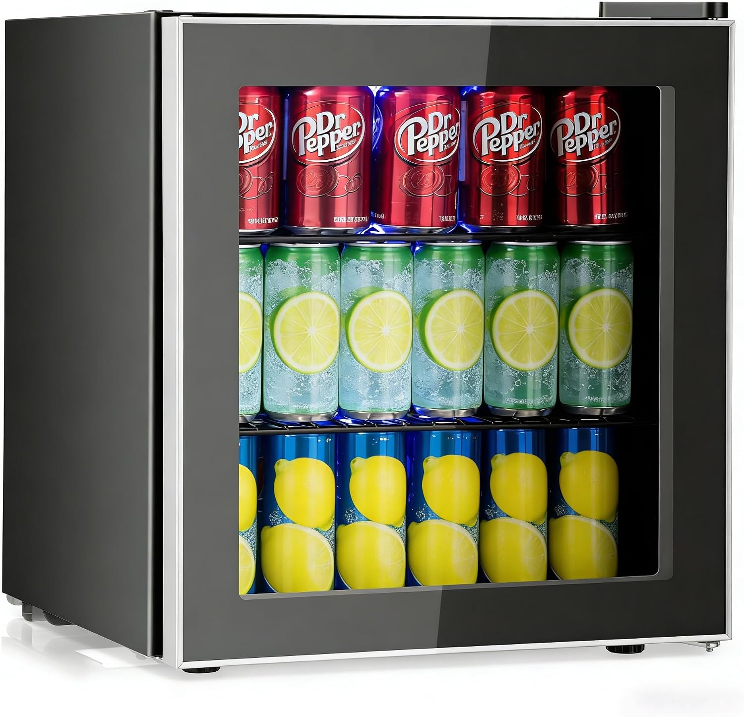 COSTWAY 60 Cans Beverage Refrigerator Cooler, Freestanding Mini Fridge with Glass Door & Removable Shelves, Small Beverage Drink Fridge for Soda Beer Wine, 1.6 Cu.Ft
