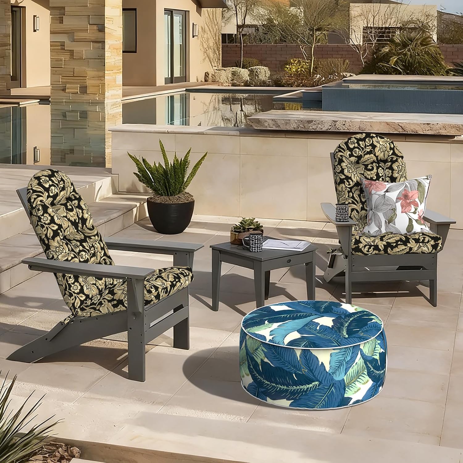 LVTXIII 2 Pack Outdoor Adirondack Chair Cushions, 44x19x4 Inch Water Repellent Patio Cushions for Rocking Chairs, Thick Tufted High Back Seat Cushion Set, Jacobean Black