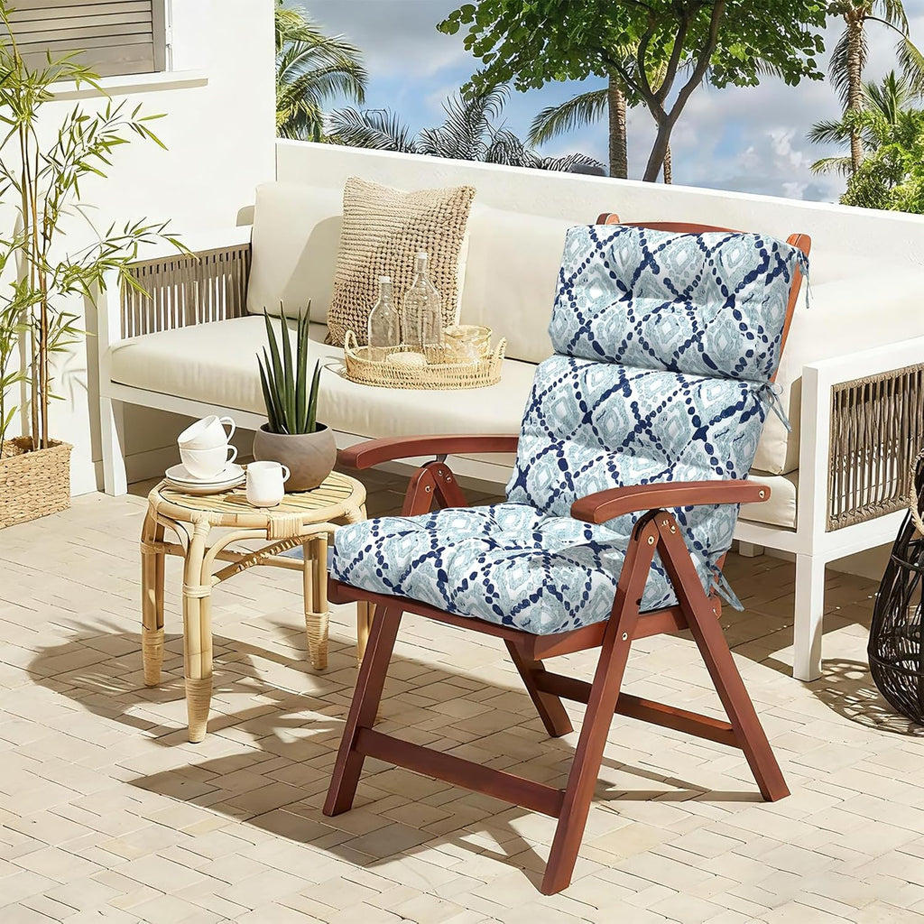 LVTXIII Outdoor Tufted High Back Cushions Set of 2 Patio Seasonal Replacement Rocking Chair Cushion with Ties, Solid Seat and Back Chair Cushion, (44' L x 22W', Boho Geometry Blue)