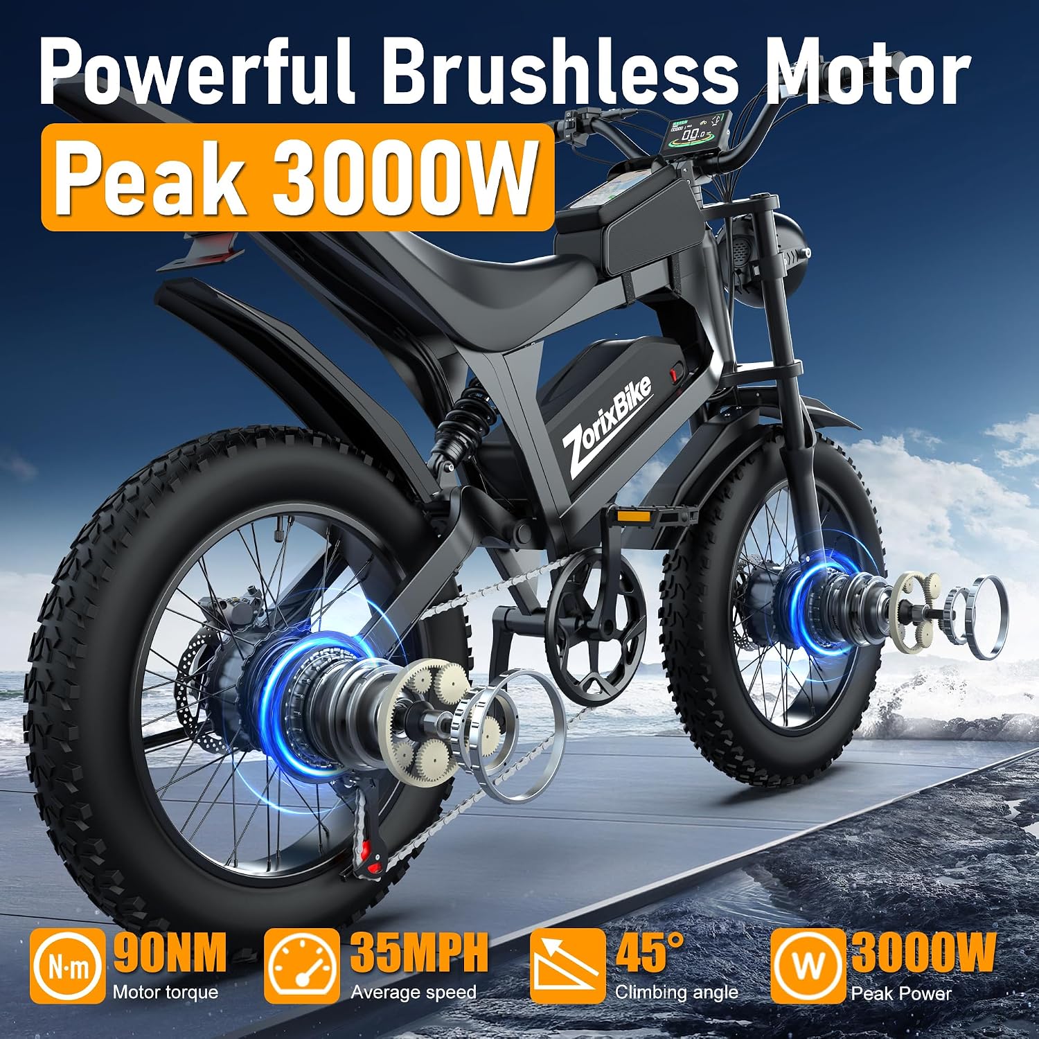 Electric Bike for Adults,48V 20AH - Peak Power 1500/3000W Brushless Motor Electric Bicycle - Max Speed 31-35MPH - Max 80 Miles Range - 20' x 4.0' Fat Tire Dirt E-Bike,7-Speed
