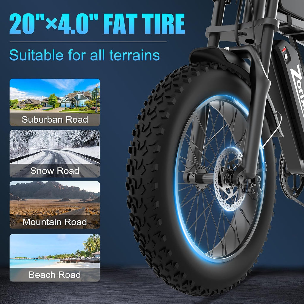 Electric Bike for Adults,48V 20AH - Peak Power 1500/3000W Brushless Motor Electric Bicycle - Max Speed 31-35MPH - Max 80 Miles Range - 20' x 4.0' Fat Tire Dirt E-Bike,7-Speed