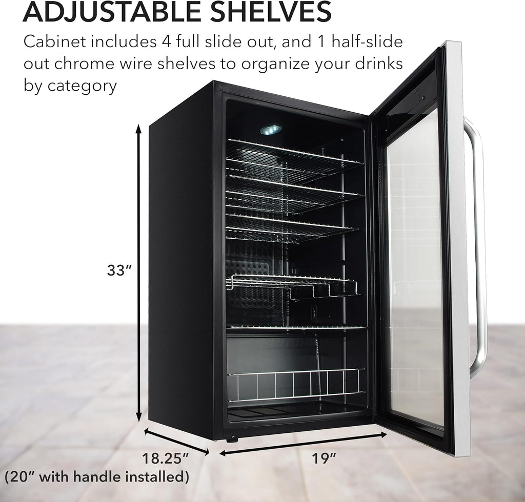 Whynter Beverage Refrigerator with Double-Layer Glass Door, 136-Can 3.4 Cu. Ft. Drink Mini Fridge with Lock & Digital Control, BR-1211DS, Stainless Steel
