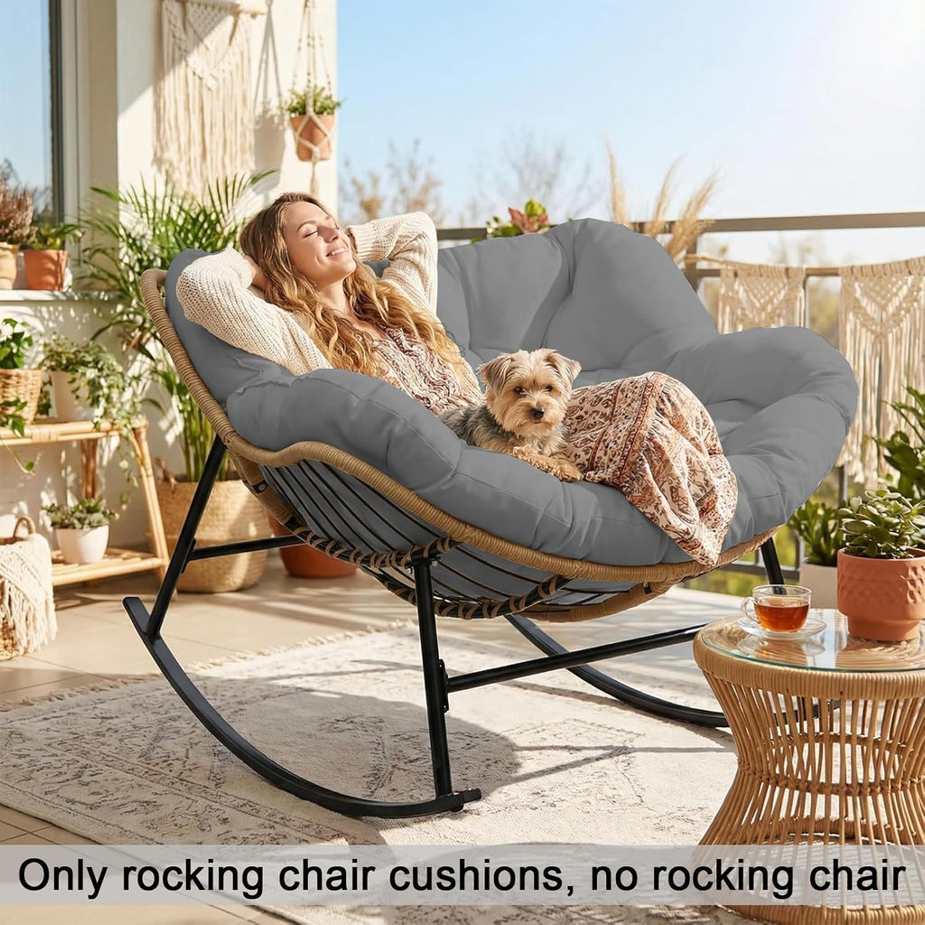 Thickened Waterproof Papasan Rocking Chair Cushion, 6.3'' Patio Egg Chair Pad with Ties, Outdoor/Indoor Rattan Hammock Cushions for Porch, Garden, Balcony(Only cushion no chair) (French Grey)