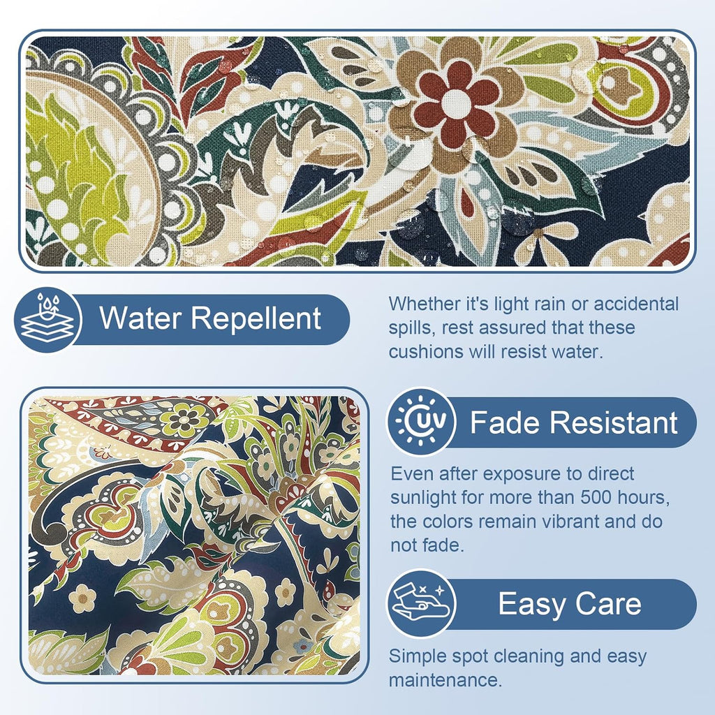 LVTXIII 2 Pack Outdoor Adirondack Chair Cushions, 44x19x4 Inch Water Repellent Patio Cushions for Rocking Chairs, Thick Tufted High Back Seat Cushion Set, Paisley Bloom