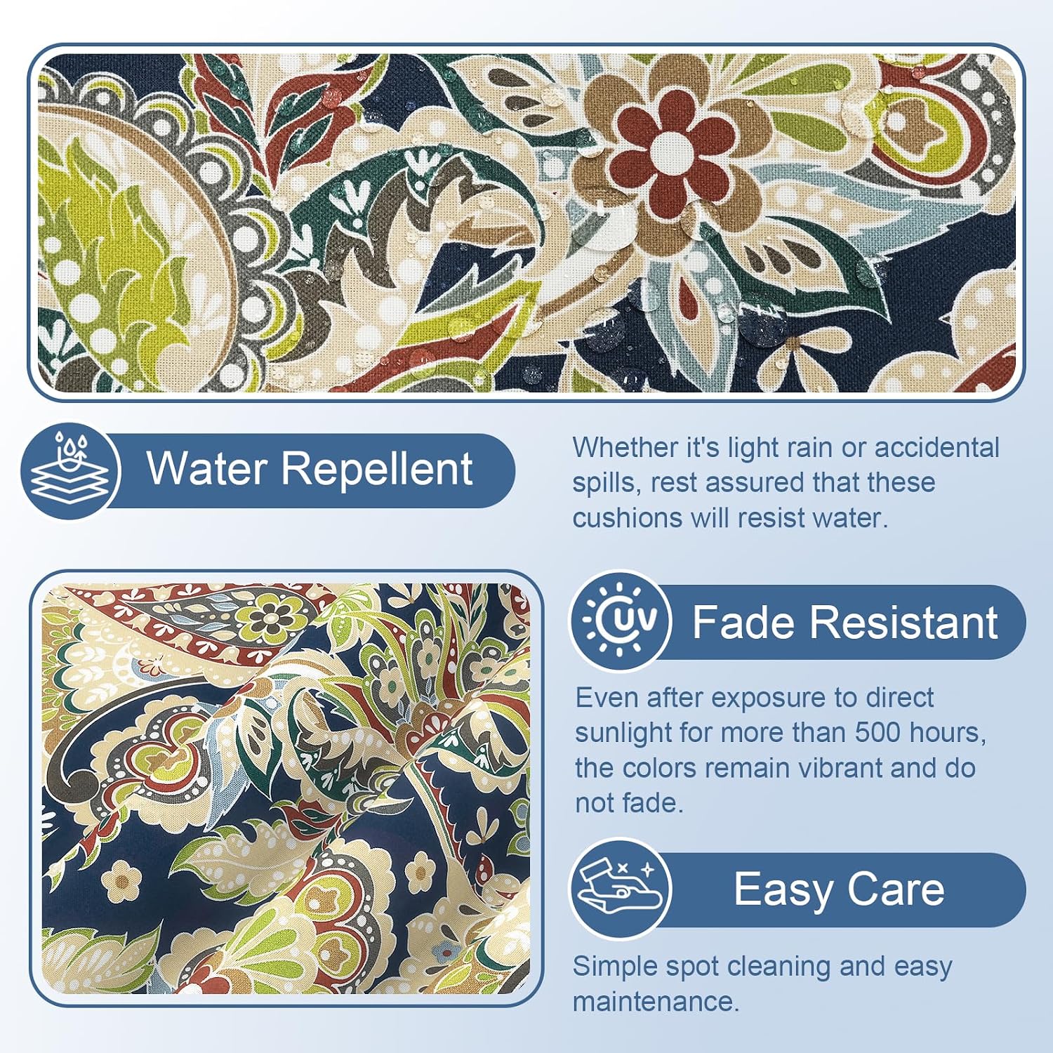 LVTXIII 2 Pack Outdoor Adirondack Chair Cushions, 44x19x4 Inch Water Repellent Patio Cushions for Rocking Chairs, Thick Tufted High Back Seat Cushion Set, Paisley Bloom