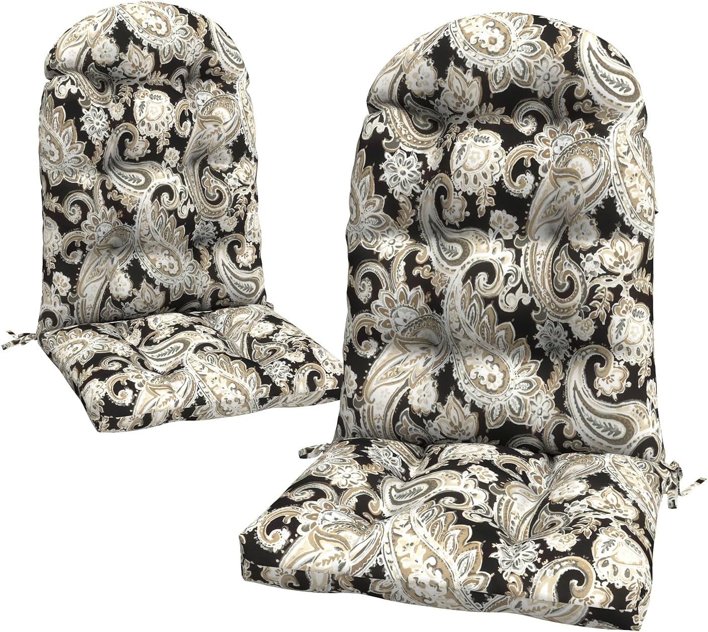 LVTXIII Outdoor Adirondack Chair Cushions, 44x19x4 Inch Non-Slip High Back Rocking Chair Cushion, Tufted Seat Cushion for Patio Furniture, Set of 2, Paisley Black