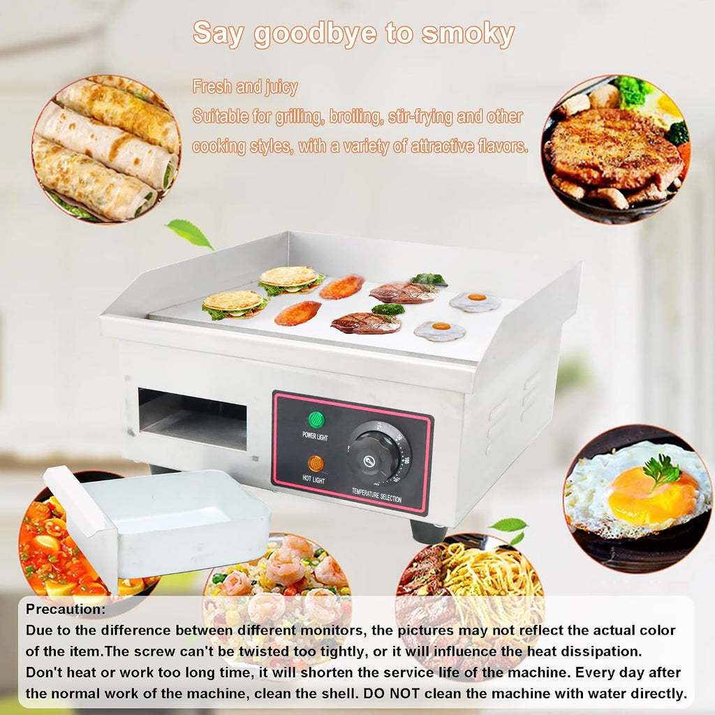 Electric Grill Griddle Camp Flat Cooking Griddle Grill Top Grill Hot Plate Stove Compact Stainless Steel Grill BBQ Plate Grill For Outdoor or Indoor 110V 14.17 * 11.81in Heating Size