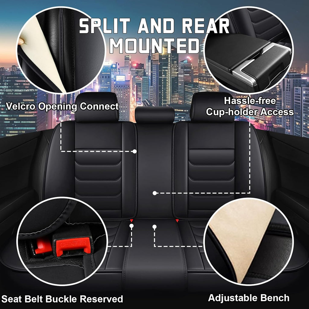 Car Seat Cover Full Set for Kia Sorento Seat Covers 2003-2025, Nappa Leather Waterproof Seat Covers for Cars, Airbag Compatible, Universal Automotive Seat Covers(Standard Full Set/Black)