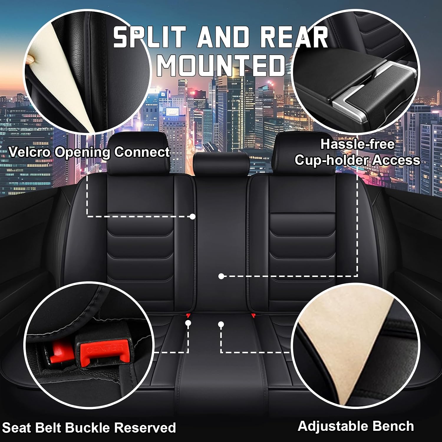 Car Seat Cover Full Set for Kia Sorento Seat Covers 2003-2025, Nappa Leather Waterproof Seat Covers for Cars, Airbag Compatible, Universal Automotive Seat Covers(Standard Full Set/Black)