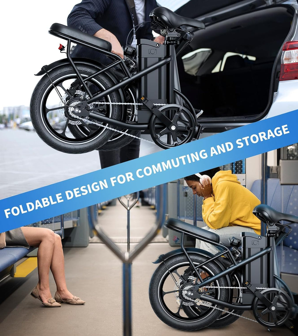 WINDHORSE 16' Folding Electric Bike for Adults, 630W Peak Motor, 20MPH, 19–35 Miles Pedal Assist Range, LCD Display, Dual Disc Brakes, Removable Battery