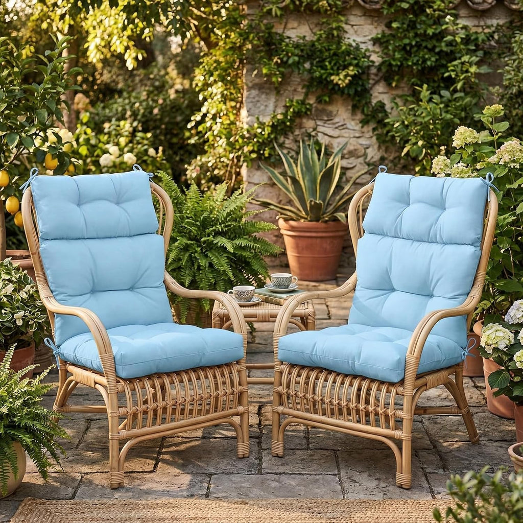 COOS BAY Outdoor Chair Cushions High Back 46x22 Inch, Tufted Patio Seat Cushions with Ties, Water-Resistant Replacement Pads, 4 Pack, Aqua Blue