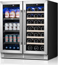 Yeego Wine & Beverage Refrigerator, 30 Inch 80 Cans and 33 Bottles Dual Zone Wine Cooler with Glass Door, 36-72°F Drink Cooler for Built-in or Freestanding, For Kitchen,Bar or Office