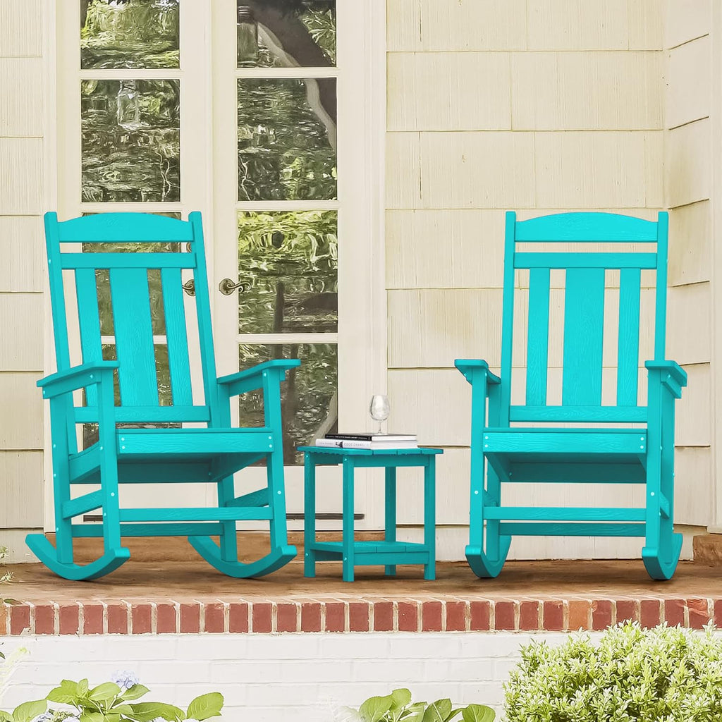 LUE BONA Rocking Chair Outdoor, Weather Resistant HDPS Plastic Rocker Chairs, 350lb Heavy Duty, Oversized Porch Rocker for Adult, High Back Smooth Rocking Chairs for Outdoor & Indoor, Aruba Blue