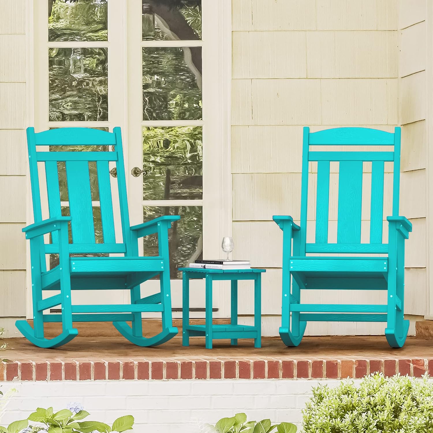 LUE BONA Rocking Chair Outdoor, Weather Resistant HDPS Plastic Rocker Chairs, 350lb Heavy Duty, Oversized Porch Rocker for Adult, High Back Smooth Rocking Chairs for Outdoor & Indoor, Aruba Blue