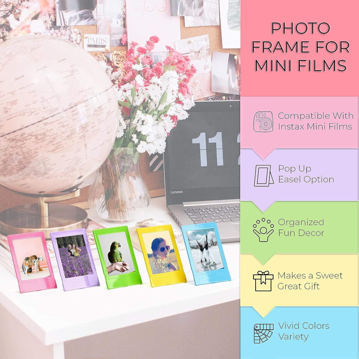 FUJIFILM Instax Mini Link 3 Smartphone Printer Bundle with Fujifilm Instant Mini Film (20 Sheets), Hanging Photo Frames, Table top Photo Frame for Mini Film (Sage Green)