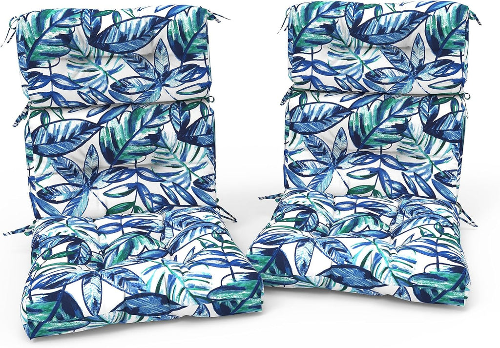 Outdoor High Back Patio Chair Cushions, Tufted Rocking Chair Cushions, Adirondack Cushions for Garden Porch Home Office Chairs Use, 44' x 22' x 4', 2 Pack, Leaves Ink Blue