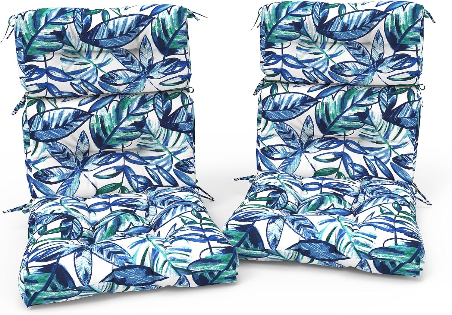 Outdoor High Back Patio Chair Cushions, Tufted Rocking Chair Cushions, Adirondack Cushions for Garden Porch Home Office Chairs Use, 44' x 22' x 4', 2 Pack, Leaves Ink Blue