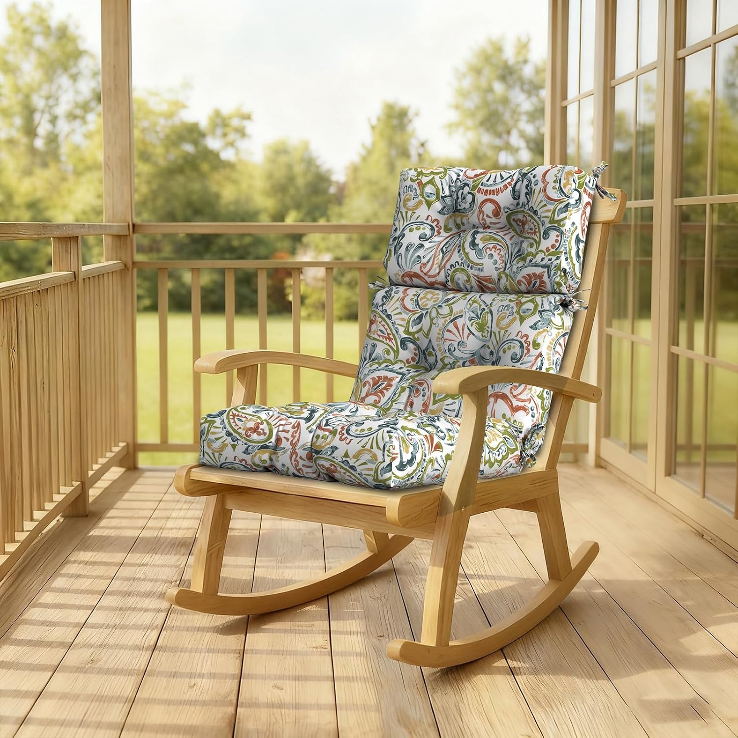 DYTXIII Outdoor High Back Chair Cushions Set of 2, Water Repellent Tufted Rocking Seat Cushions Replacement 44 x 22 Inch, Seat & Back Chair Pads for Patio, Balcony and Indoor Use -Paisley Botanical