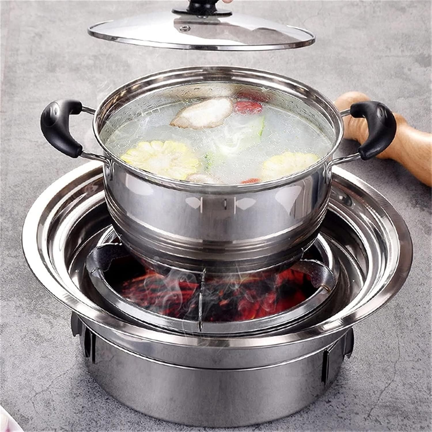 Portable Charcoal Grill Outdoor Charcoal Grills Stainless Steel Charcoal Barbecue Grill Round Portable Grill for Camping BBQ Grill for Outdoor(35cm)