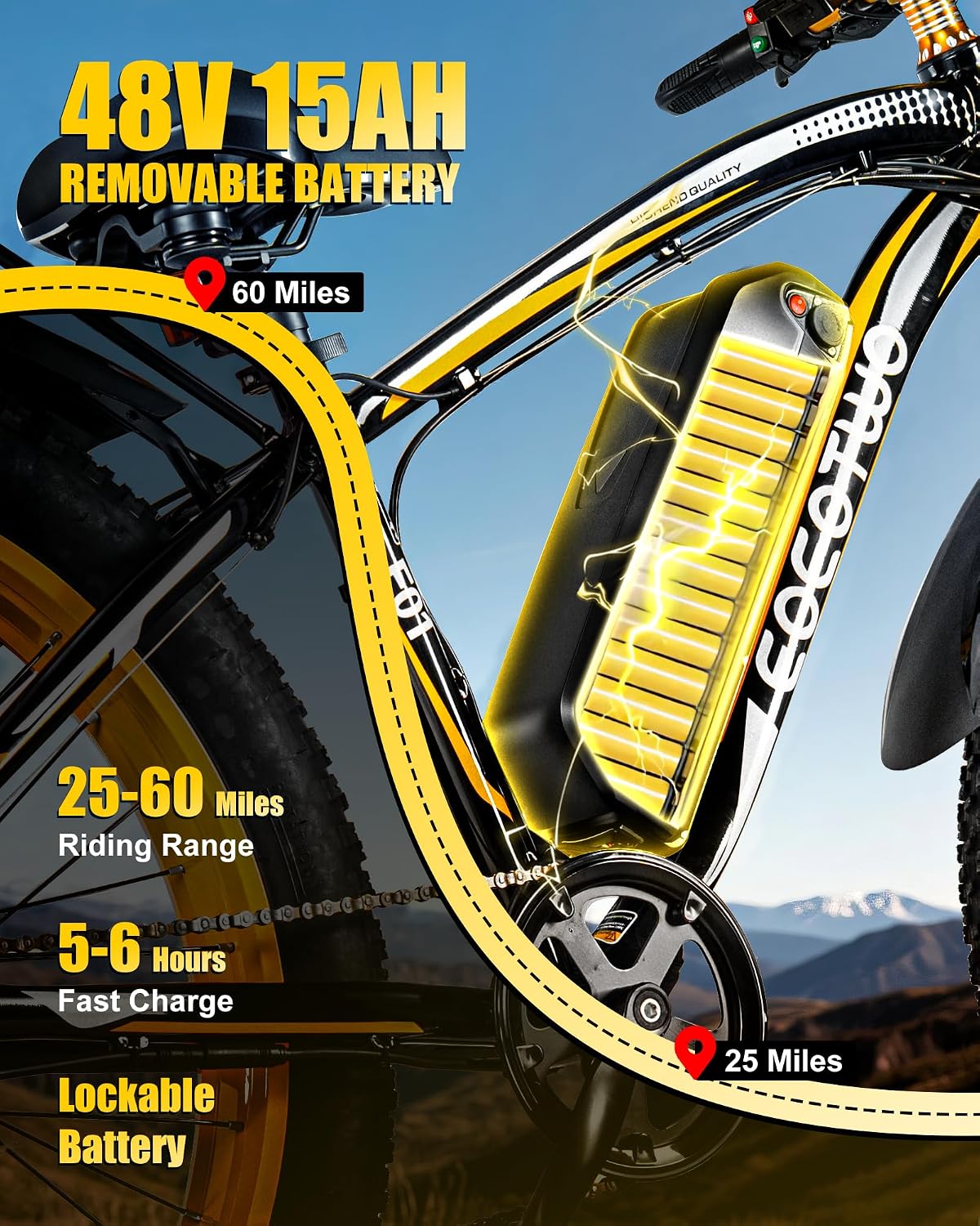 Electric Bike, 1500W Peak 30/33 MPH 26' Fat Tire Electric Bicycle, 60/70 Miles Snow Off-Road E Bike for Adults, Removable Battery, Dual Brake, 7 Speed