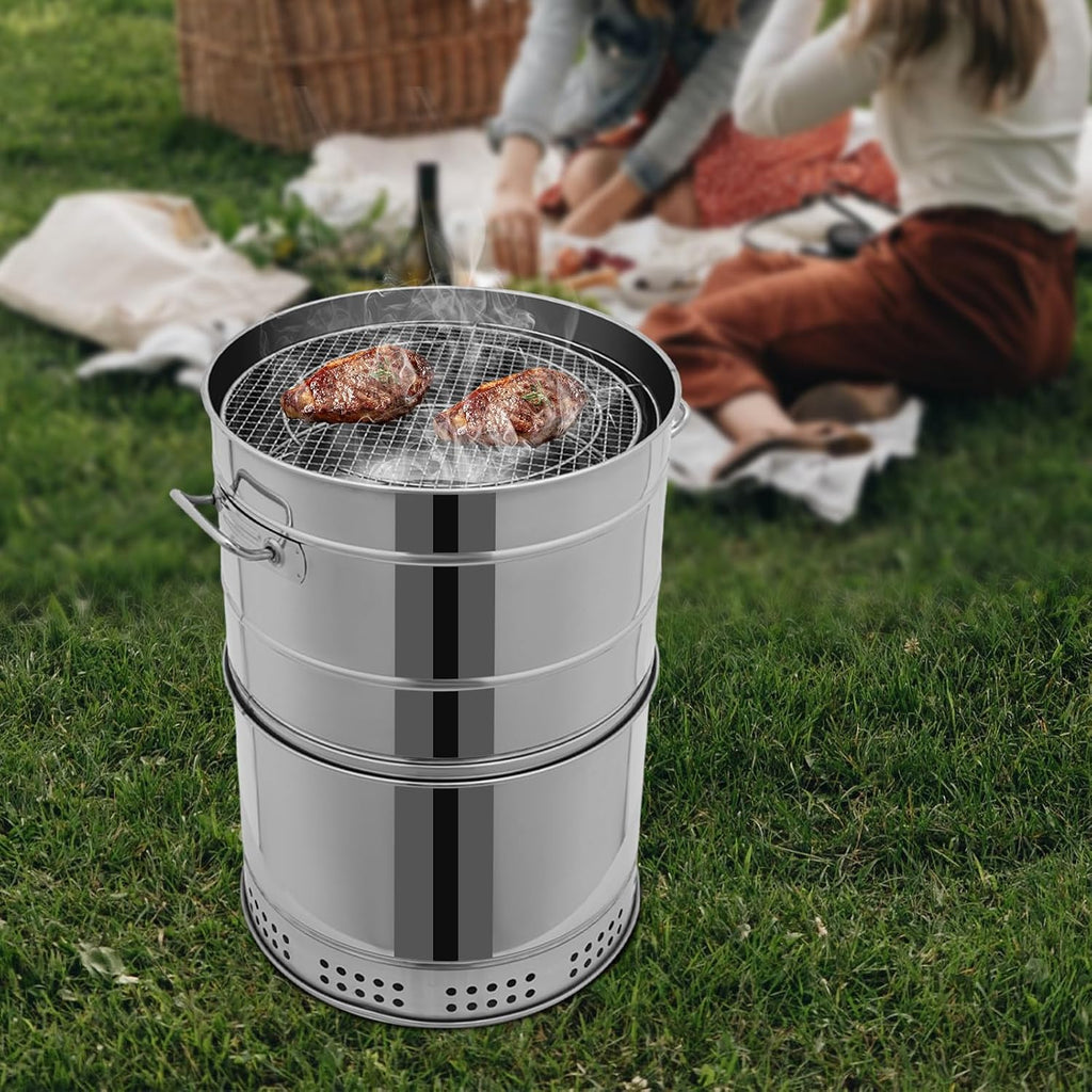Portable Charcoal BBQ Grill, 26 Inch 360° Rotating Hanging Grill with Oil-Carbon Separation, Smokeless Stainless BBQ Grill Barrel for Camping, Garden, Picnic, Outdoor Cooking