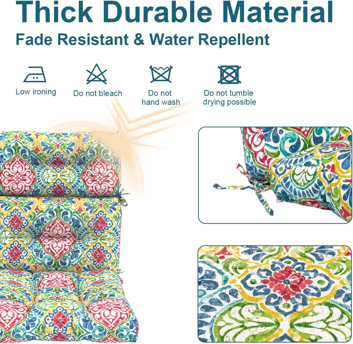 DYTXIII Outdoor High Back Chair Cushions Set of 2, Water Repellent Tufted Rocking Seat Cushions Replacement 44 x 22 Inch, Seat & Back Chair Pads for Patio, Balcony and Indoor Use -Damask Red