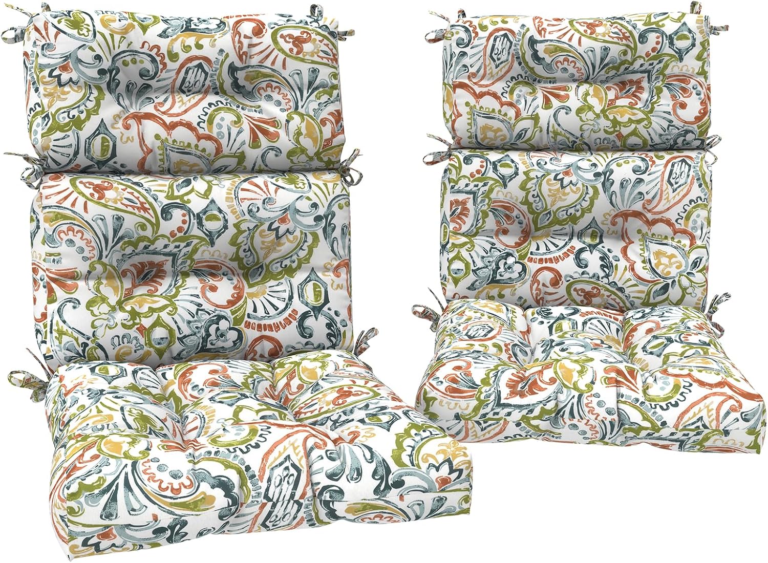 DYTXIII Outdoor High Back Chair Cushions Set of 2, Water Repellent Tufted Rocking Seat Cushions Replacement 44 x 22 Inch, Seat & Back Chair Pads for Patio, Balcony and Indoor Use -Paisley Botanical