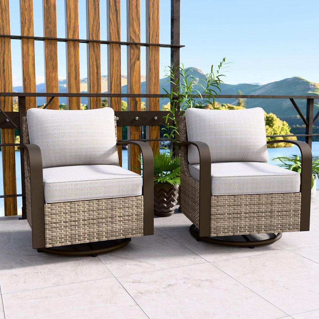 EAGLE PEAK Coastal Vista Outdoor Swivel Wicker Rocker with Deep Seating, Patio Glider Rocking Chair, Contains 2 Chairs, Beige