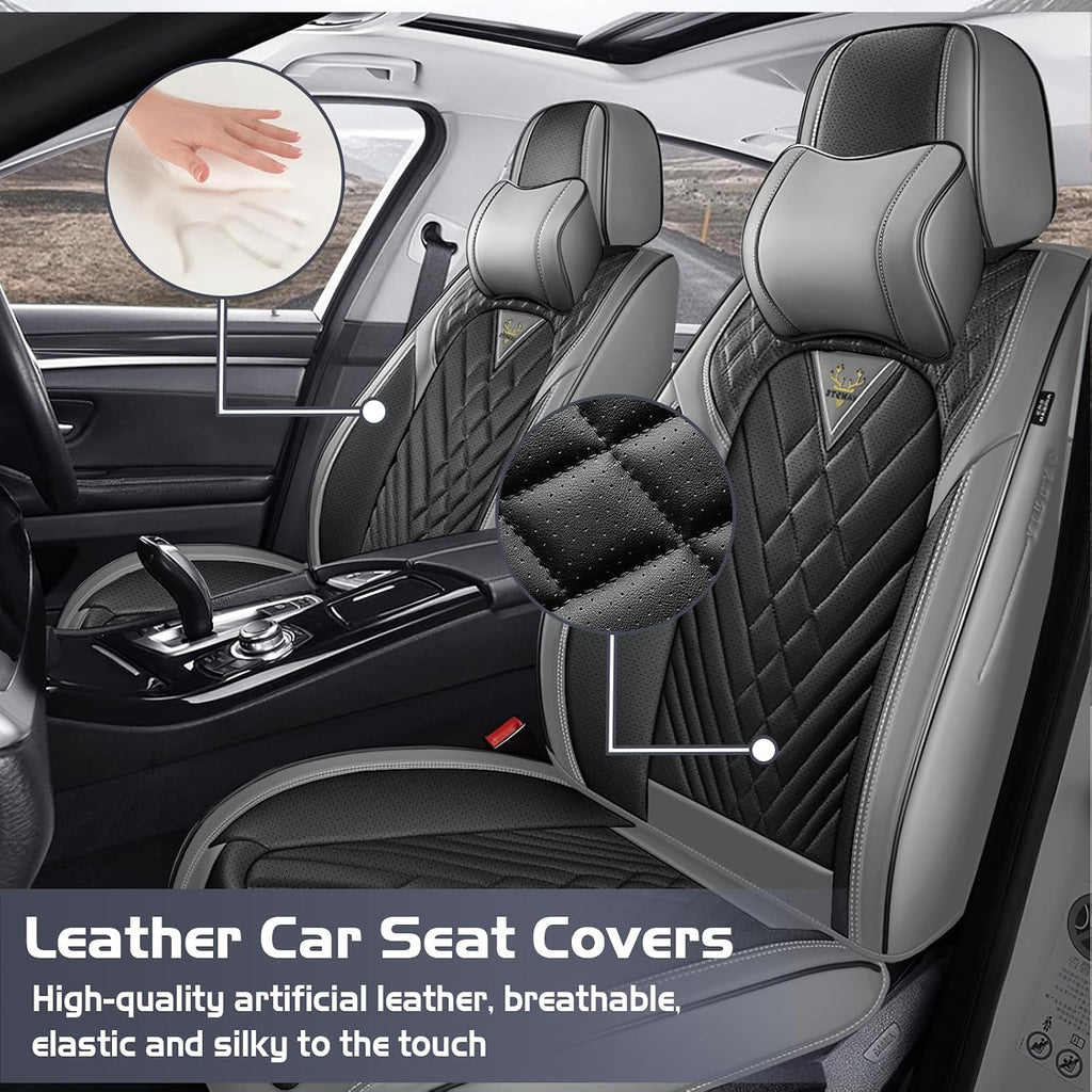 for Chevy Traverse Car Seat Covers 2009-2026, Waterproof Nappa Leather Front Seat Cover with Headrests, Anti-Slip and Comfortable Automotive Seat Protector&Accessories(Gray Black)