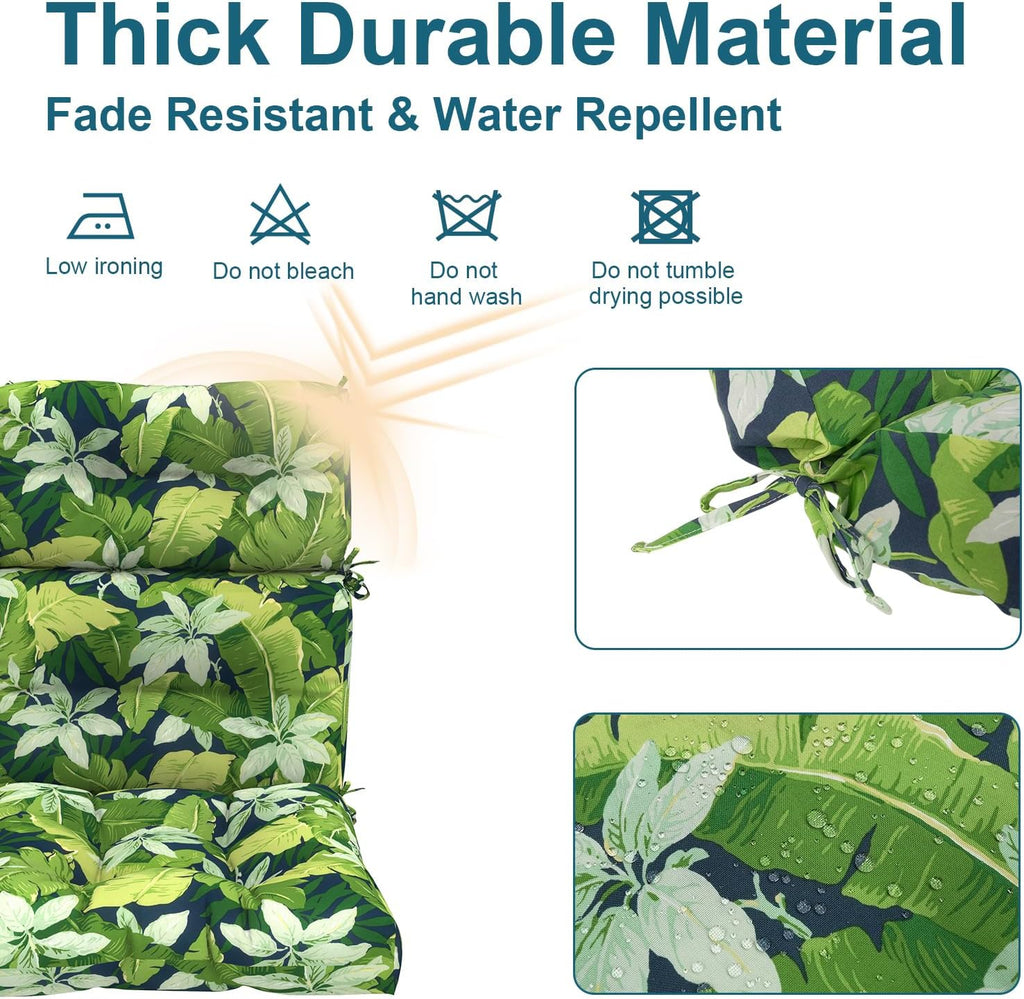 DYTXIII Outdoor High Back Chair Cushions Set of 2, Water Repellent Tufted Rocking Seat Cushions Replacement 44 x 22 Inch, Seat & Back Chair Pads for Patio, Balcony and Indoor Use -Jungle Leaves