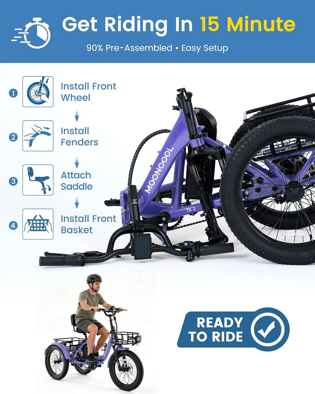 MOONCOOL Electric Trike for Adults, 500W/750W 48V Electric Tricycle for Adults, 20'x3.0' Fat Tire 3 Wheel Electric Bike, Folding Aluminum Adult Tricycle with Removable Battery