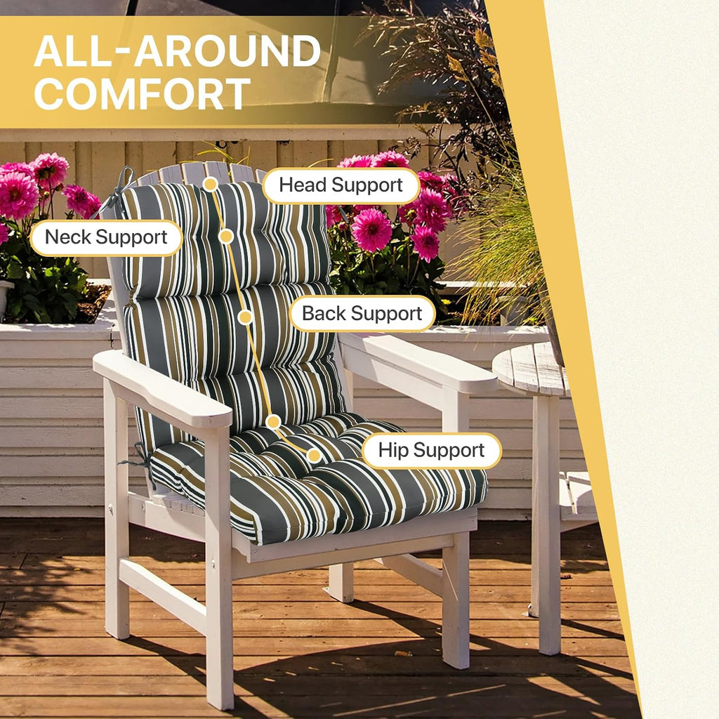 COOS BAY Outdoor Chair Cushions High Back 46x22 Inch, Tufted Patio Seat Cushions with Ties, Water-Resistant Replacement Pads, 2 Pack, Brown Stripes