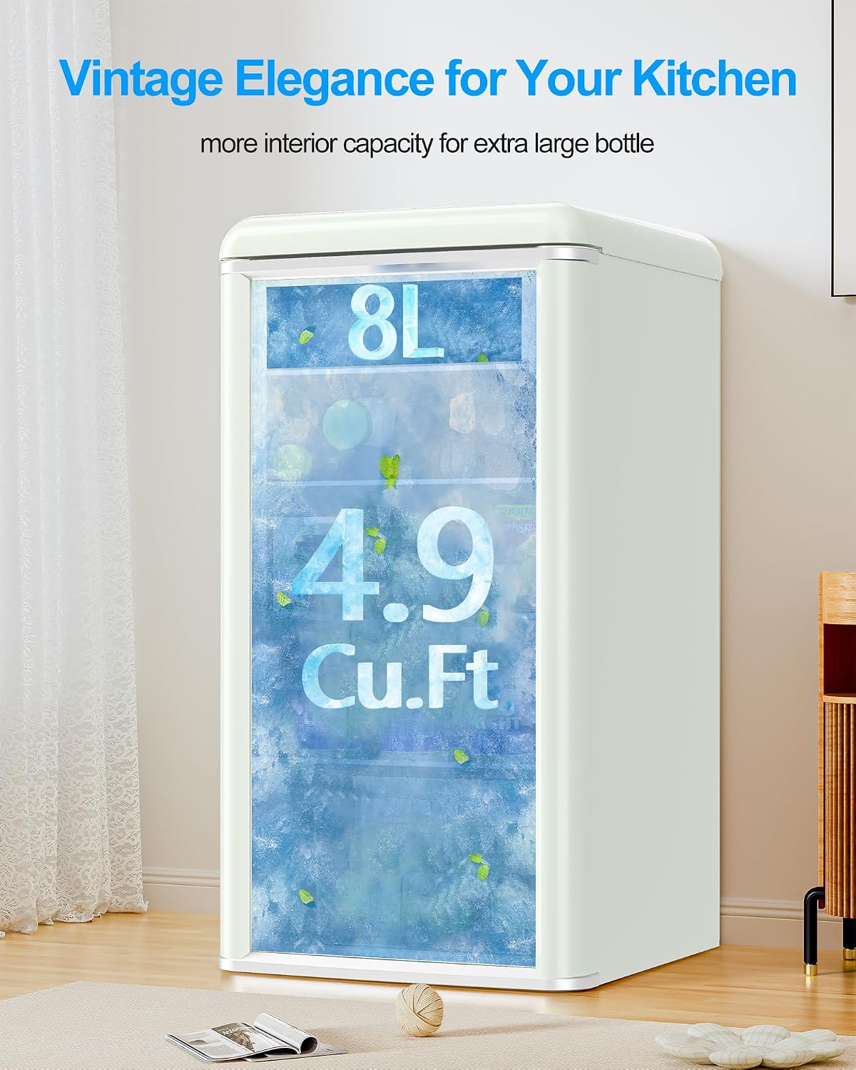 4.9 Cu.Ft Retro Beverage Cooler Double Glass Door Fridge - Holds 120 Cans,8-liter freezing space 5 Temp Settings Adjustable Shelves, Quiet 42dB - Perfect for Kitchen, Bar, Dorm Cream