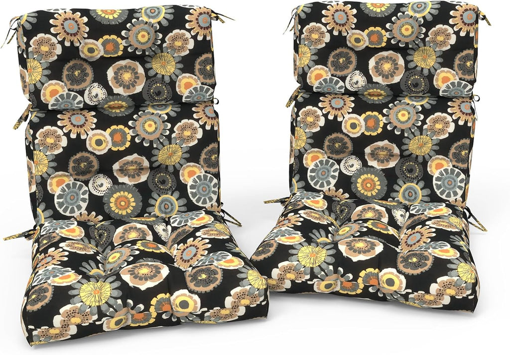 Outdoor High Back Patio Chair Cushions, Tufted Rocking Chair Cushions, Adirondack Cushions for Garden Porch Home Office Chairs Use, 44' x 22' x 4', 2 Pack,Black Yellow Crosby