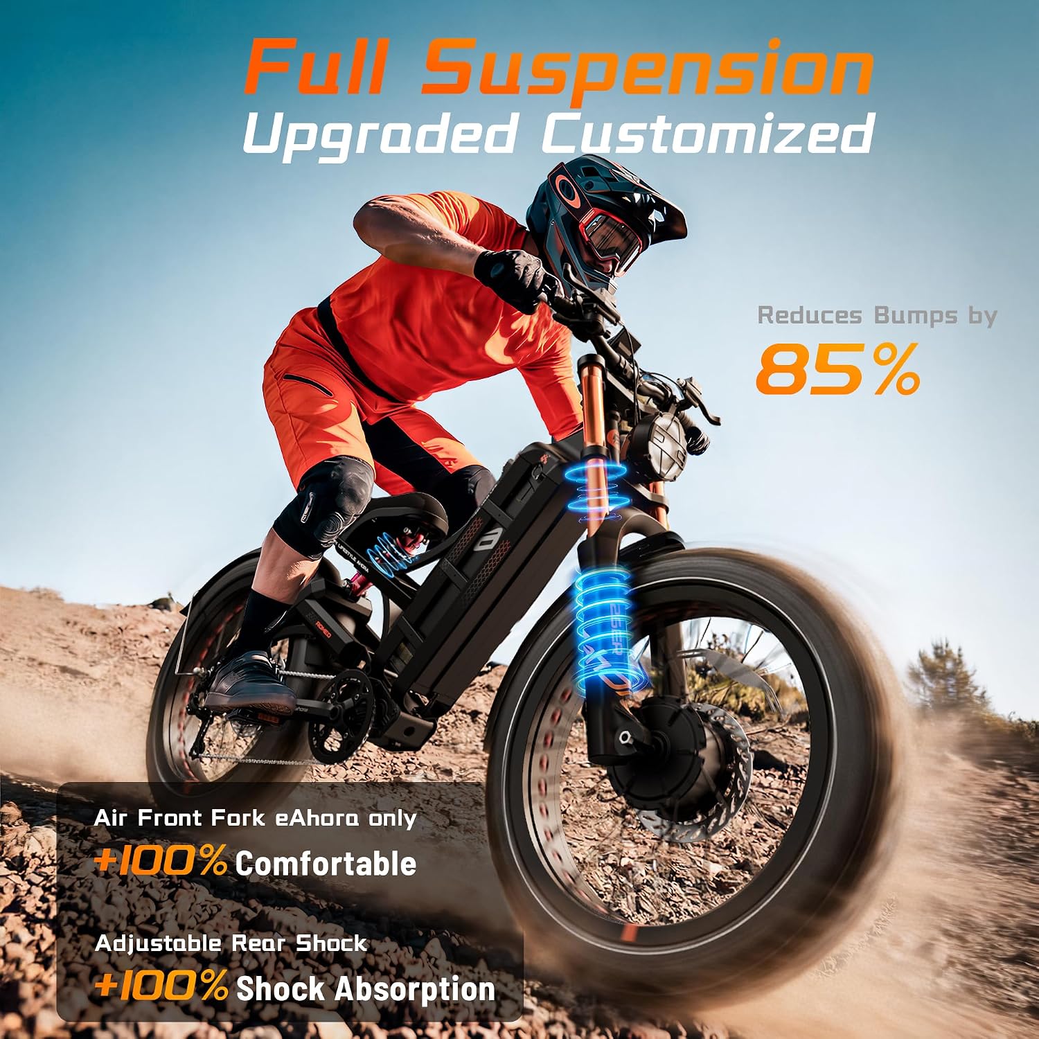 eAhora 2026 Romeo Pro3/2 50/46Mph Ebike 5600/4000W Dual Motor 200+Miles Electric Bike for Adults, 52V/70Ah 60V/80Ah Long Range 26 * 4.0' Fat Tire Full Suspension Electric Mountain Bike